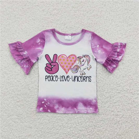 peace love unicorns girl t-shirt short sleeve top