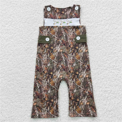 siblings embroidery Duck camo outfits match kids bubbles baby rompers