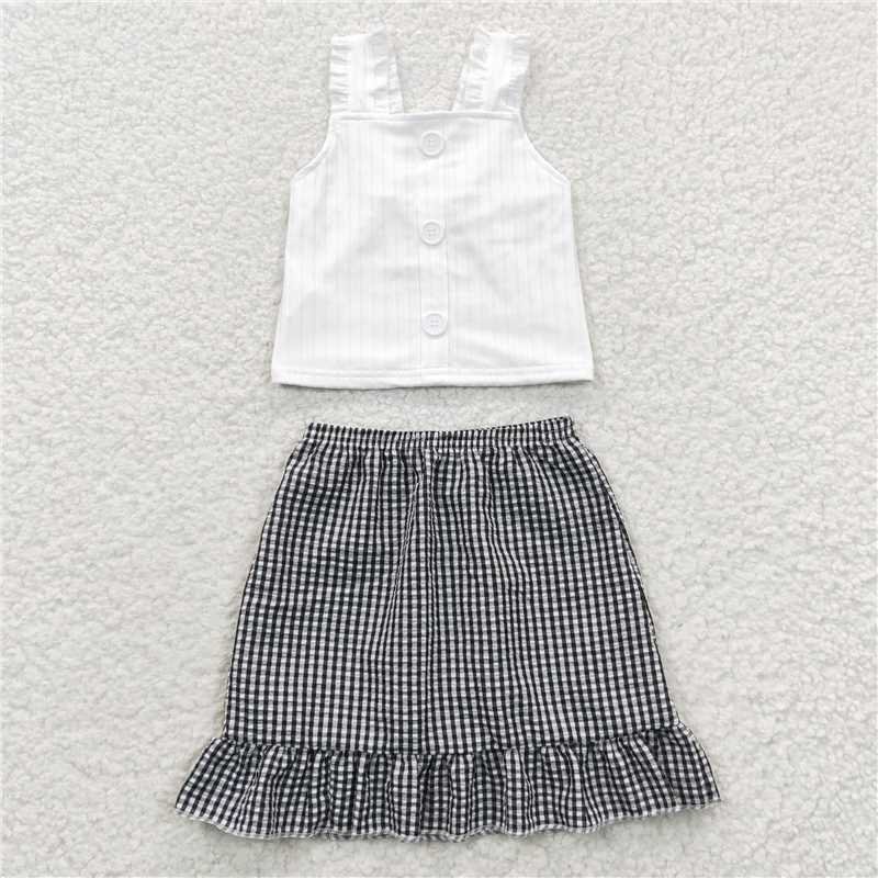 white vest & Plaid half dress girls outfits skirt suits kids clothes