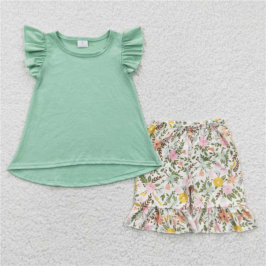 summer girls outfits cotton tops & floral shorts kids clothes