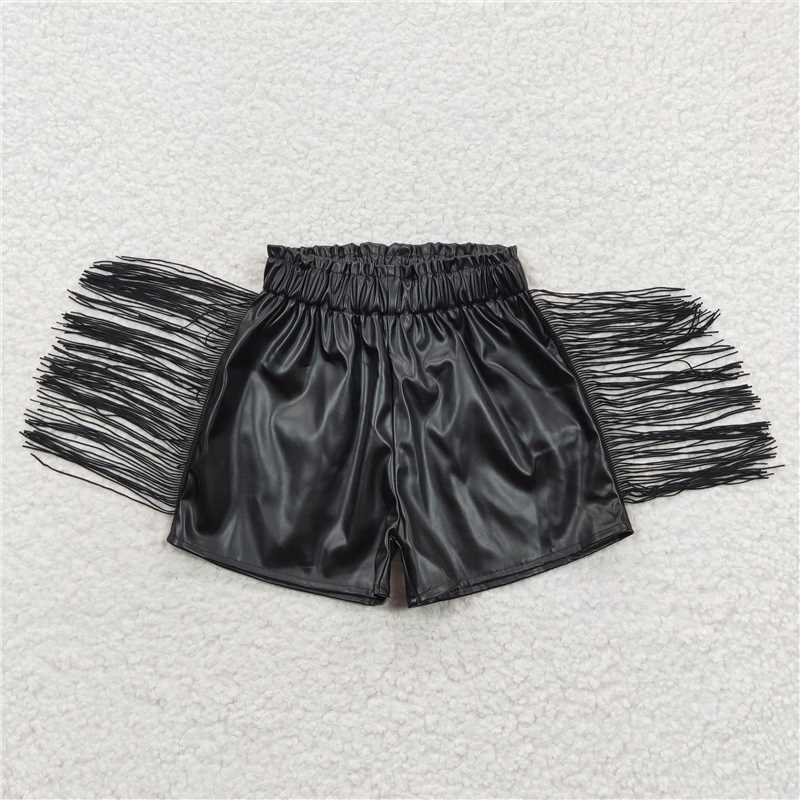 black tassel leather shorts kids shorts