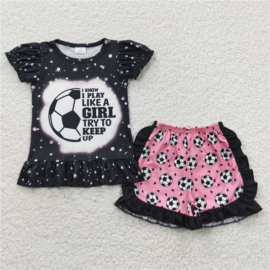 summer girls outfits soccer tops & pink shorts kids clothes