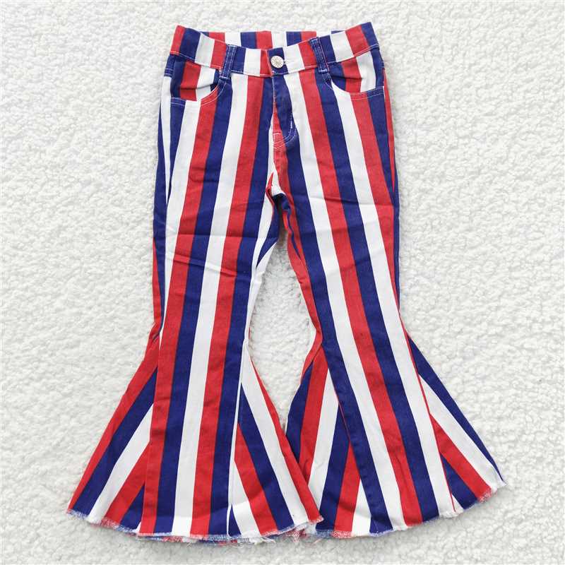 girls denim bell red blue white stripes jeans