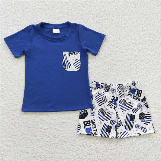 blue boys shorts sets summer kids clothes