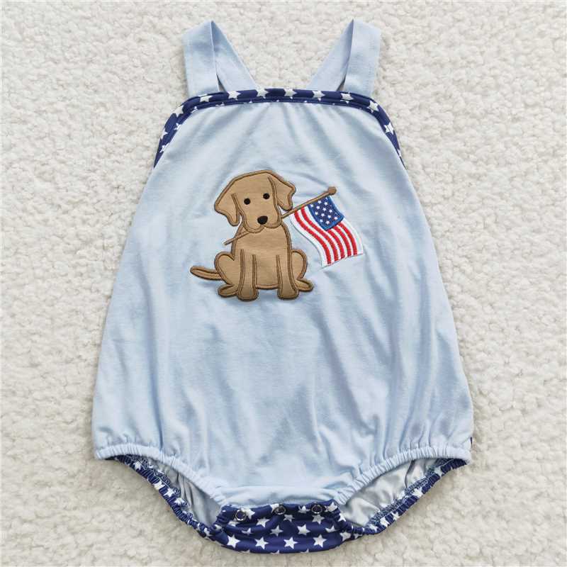 embroidered dogs July4th boys romper kids clothes