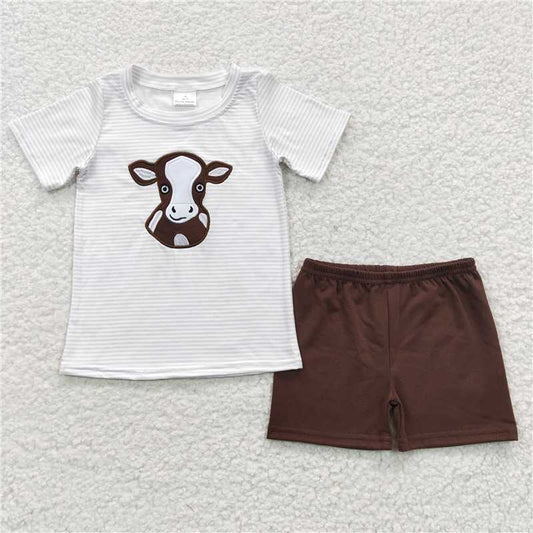 embroidered cow brown shorts boys outfits kids clothes