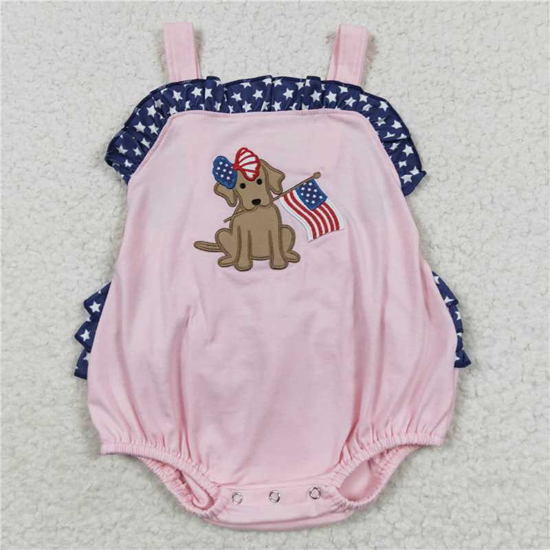 july 4th girls romper embroidery dogs baby jumpsuit