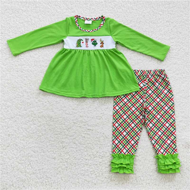 merry Christmas grinch girls outfits shirt & pants fall winter sets