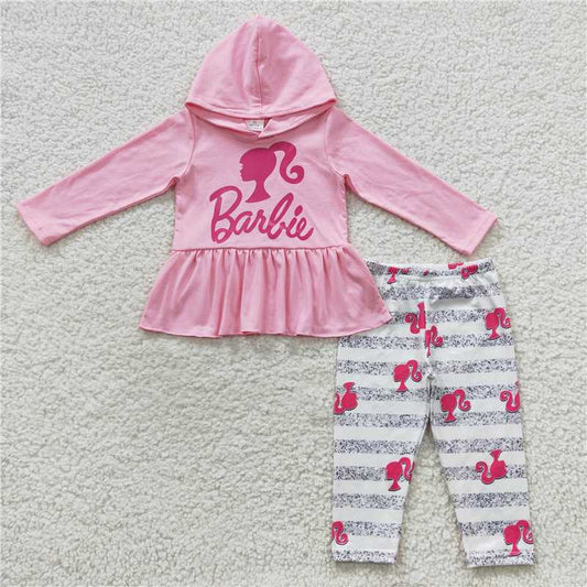 barbie girls winter hooded sets hoodie top & pants kids outfits