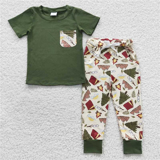 christmas boys outfits shirt & pants 2 pieces sets christmas tree kids clothes