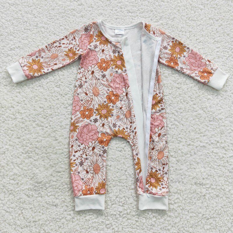 zipper romper floral jumpsuit flower baby clothes