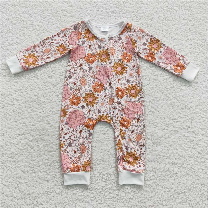 zipper romper floral jumpsuit flower baby clothes