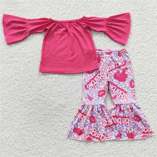 barbie girls outfits shirt & bell 2pieces sets kids clothes