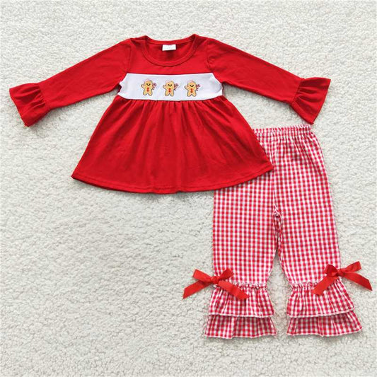 merry Christmas gingerbread girls outfits shirt & pants fall winter sets