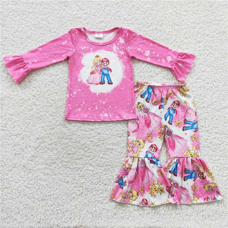 girls outfits princess peach & mario bell sets kids clothes