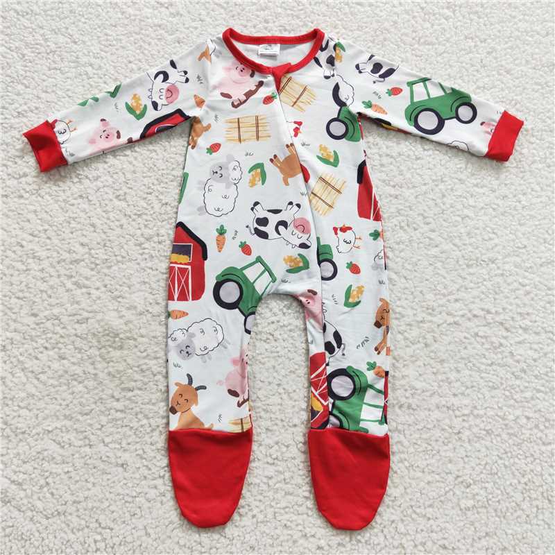 farm Zip Sleeper romper with feet jumpsuit match pajamas sets baby clothes