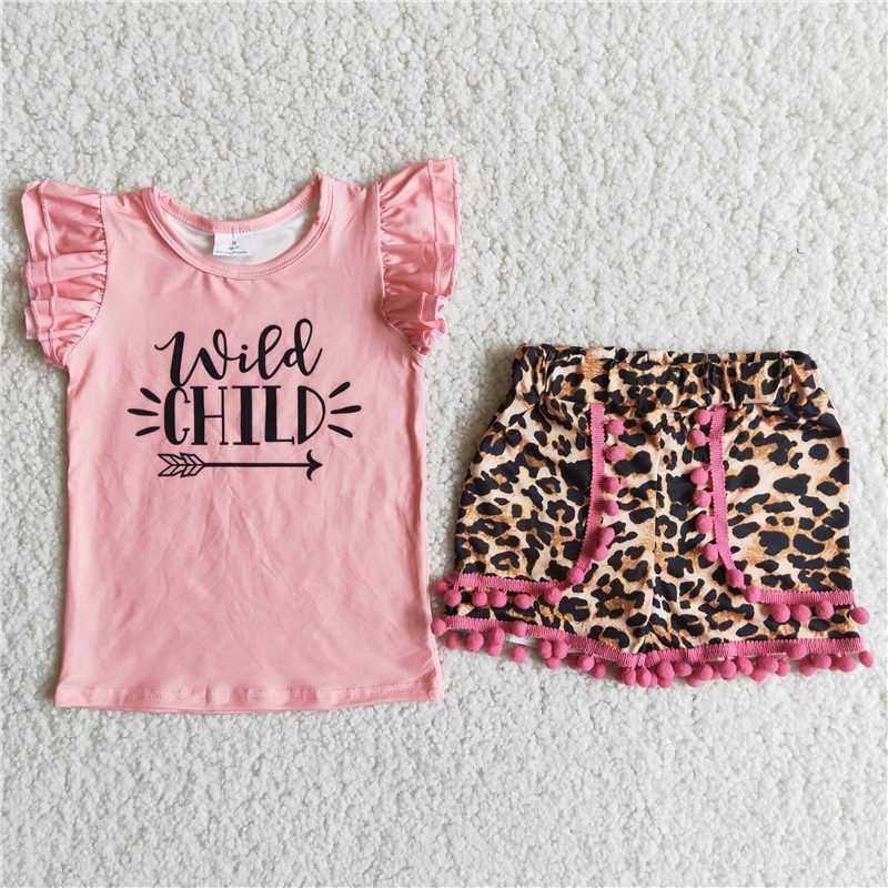 summer girls outfits wild child tops & leoprad shorts kids clothes