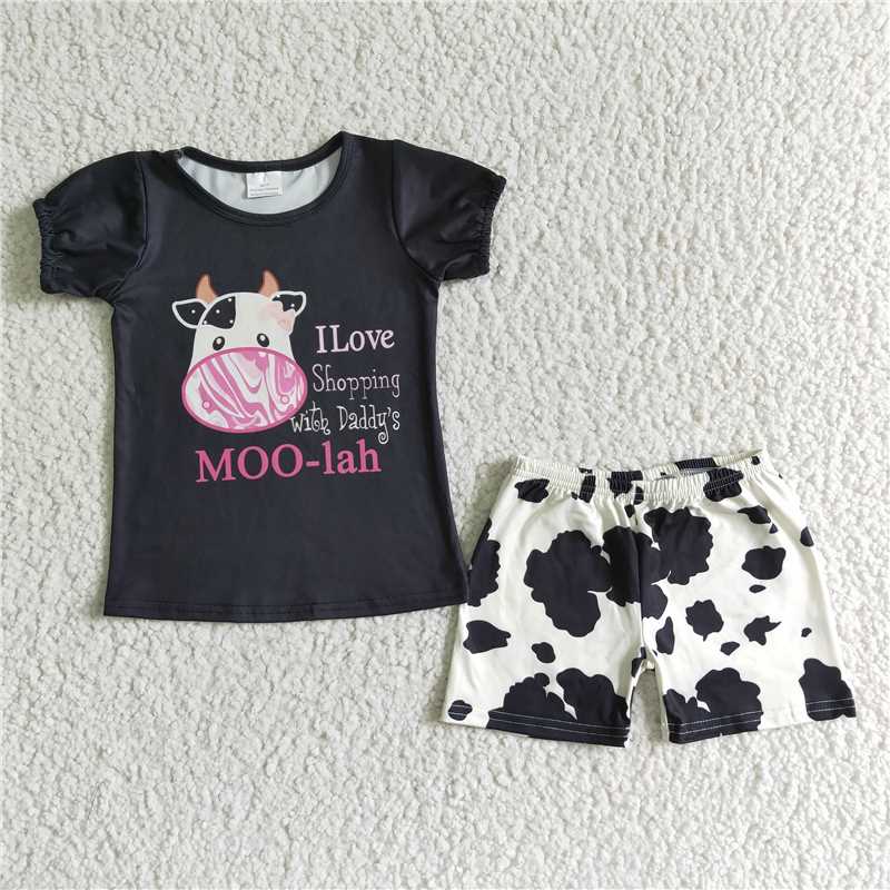 summer girls outfits cow moo-lah tops & shorts kids clothes