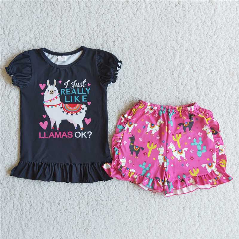 summer girls outfits alpaca tops & shorts kids clothes