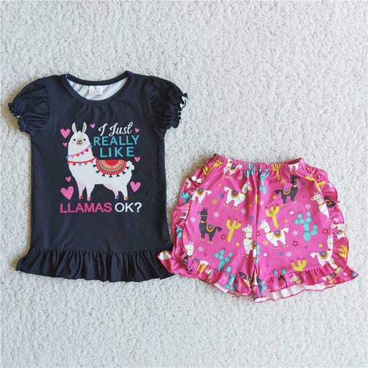 summer girls outfits alpaca tops & shorts kids clothes