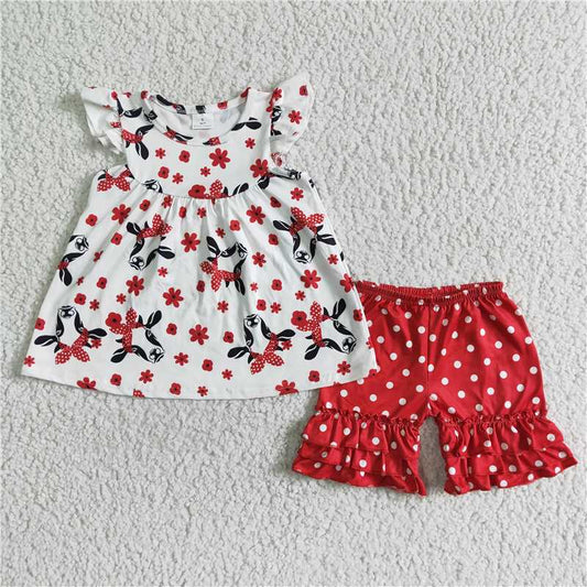 summer girls outfits cow tops & shorts kids clothes