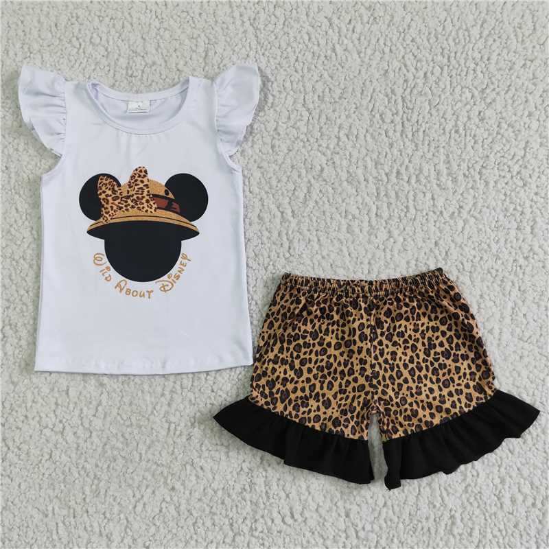 girls outfits cartoon mouse t-shirt & leoprad shorts sets summer kids clothes