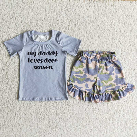 summer girls outfits my daddy loves deer seaon tops & camo shorts