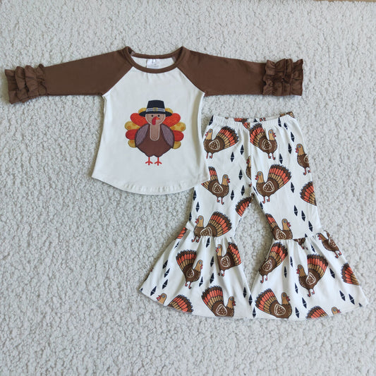 Thanksgiving turkey girls sets long sleeve top & pants 2 pieces outfits