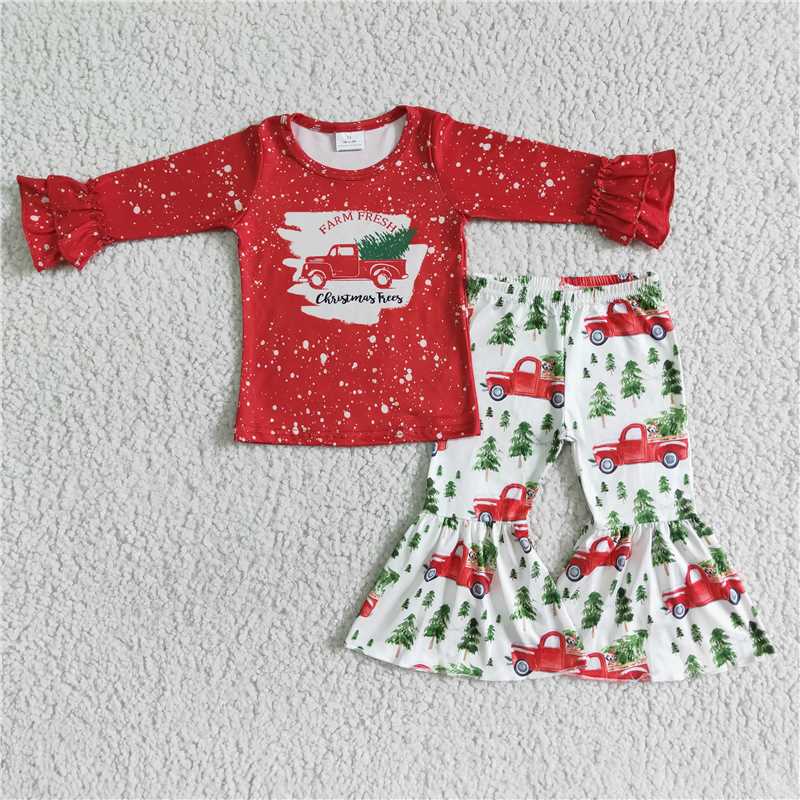 christmas tree sets t-shirt & bell kids clothing girls outfits