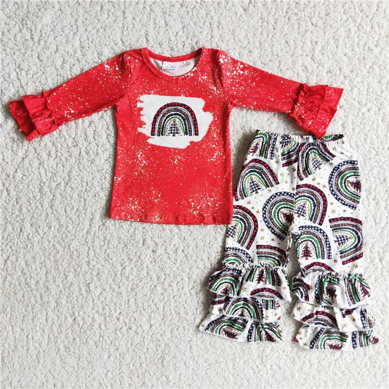 christmas tree rainbow sets t-shirt & pants kids clothing girls outfits