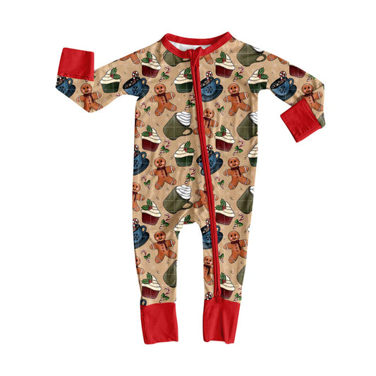 X903Preorder(moq 5)Baby Boys Gingerbread Cakes Christmas Zipper Footie Rompers