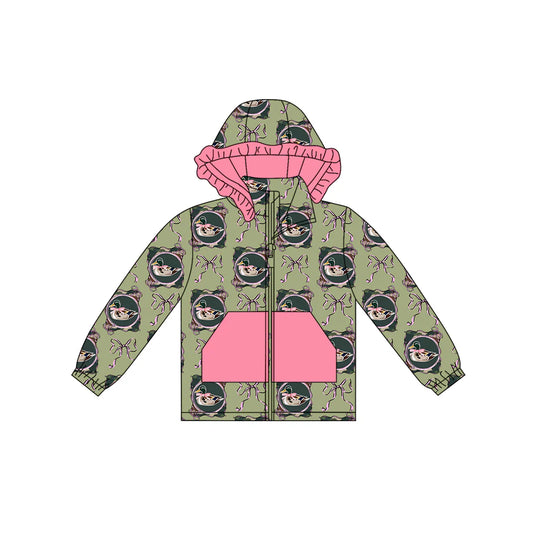 X918Preorder (moq 5)Baby Girls Bows Ducks Checked Pocket Zipper Western Ruffle Hoodies Top