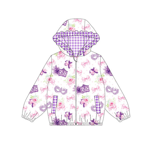 X908Preorder (moq 5)Baby Girls Hearts Flowers Pockets Zipper Valentine Ruffle Hoodies Top