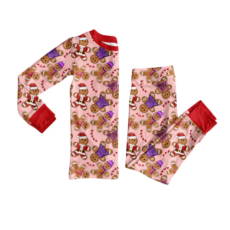 X903Preorder (moq 5)Baby Girls Gingerbread Hearts Christmas Pants Pajamas Set