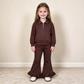 NEW RTS NO MOQ fleece GLP3491（GT1766+P1074）Baby Girls Brown Zip Pockets Top Ruffle Flare Pant Sweater Clothes Set Cute Casual Outfit