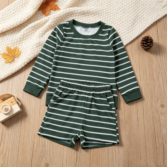 RTS NO MOQ yoga GLS0128 Baby Girls Green Long Sleeve Shirt Top Short Yoga Active Clothes Set