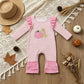 NEW RTS NO MOQ milk silk LR3140 Embroidery Baby Girls Pink Stripe Pumpkin Dog Print Long Sleeve Ruffle Fall Romper