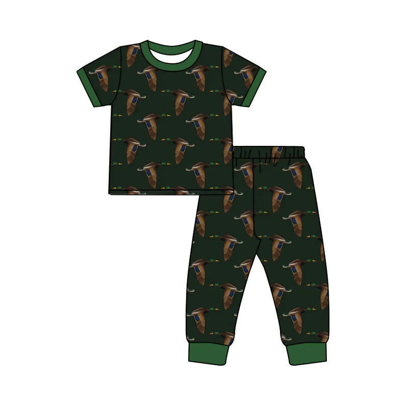 X1.14  Preorder (moq 5)Baby Boys Green Ducks Top Pants Hunting Clothes Sets