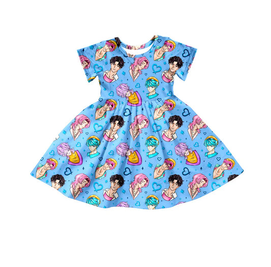 X11.21 Preorder(moq 5) Baby Girls Hearts Saja Hunter Demon Hunter Knee Length Dresses