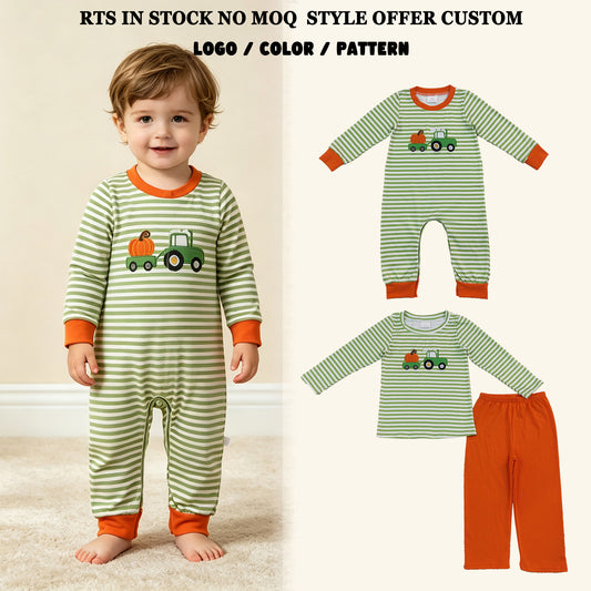 Sibling Baby Boys Embroidery Pumpkins Trucks Stripe Top Pant Fall Clothes Sets Rompers