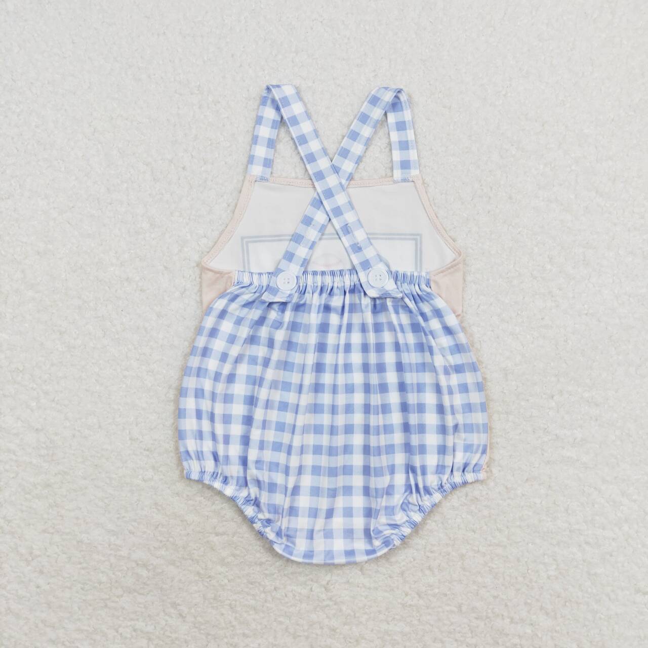 SR1653 Baseball blue plaid beige vest jumpsuit