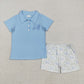 5.7  BSSO1494 Embroidered golf cart button blue short-sleeve white shorts suit