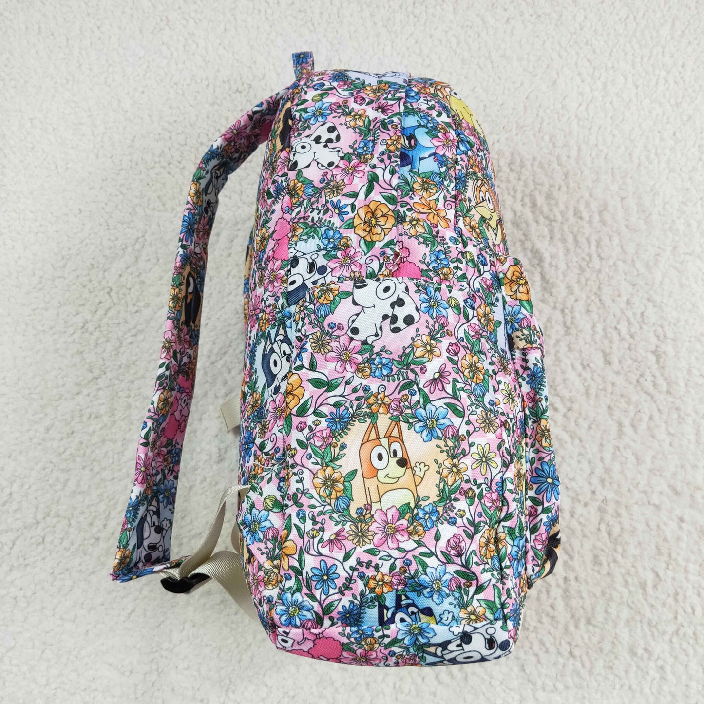 BA0188 bluey flower pink and white plaid backpack