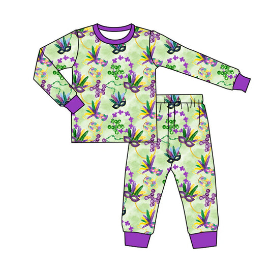 X925Preorder (moq 5)Baby Boys Anchors Masks Top Pants Mardigras Pajamas Sets
