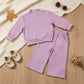 NEW RTS NO MOQ milk silk GLP3470 Baby Girls Lavender Long Sleeve Top Pockets Flare Pant Pajamas Clothes Set
