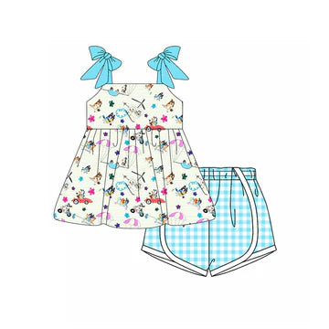 4.30 Purple flower plaid short-sleeved suit