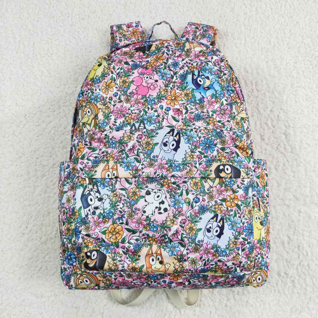 BA0188 bluey flower pink and white plaid backpack