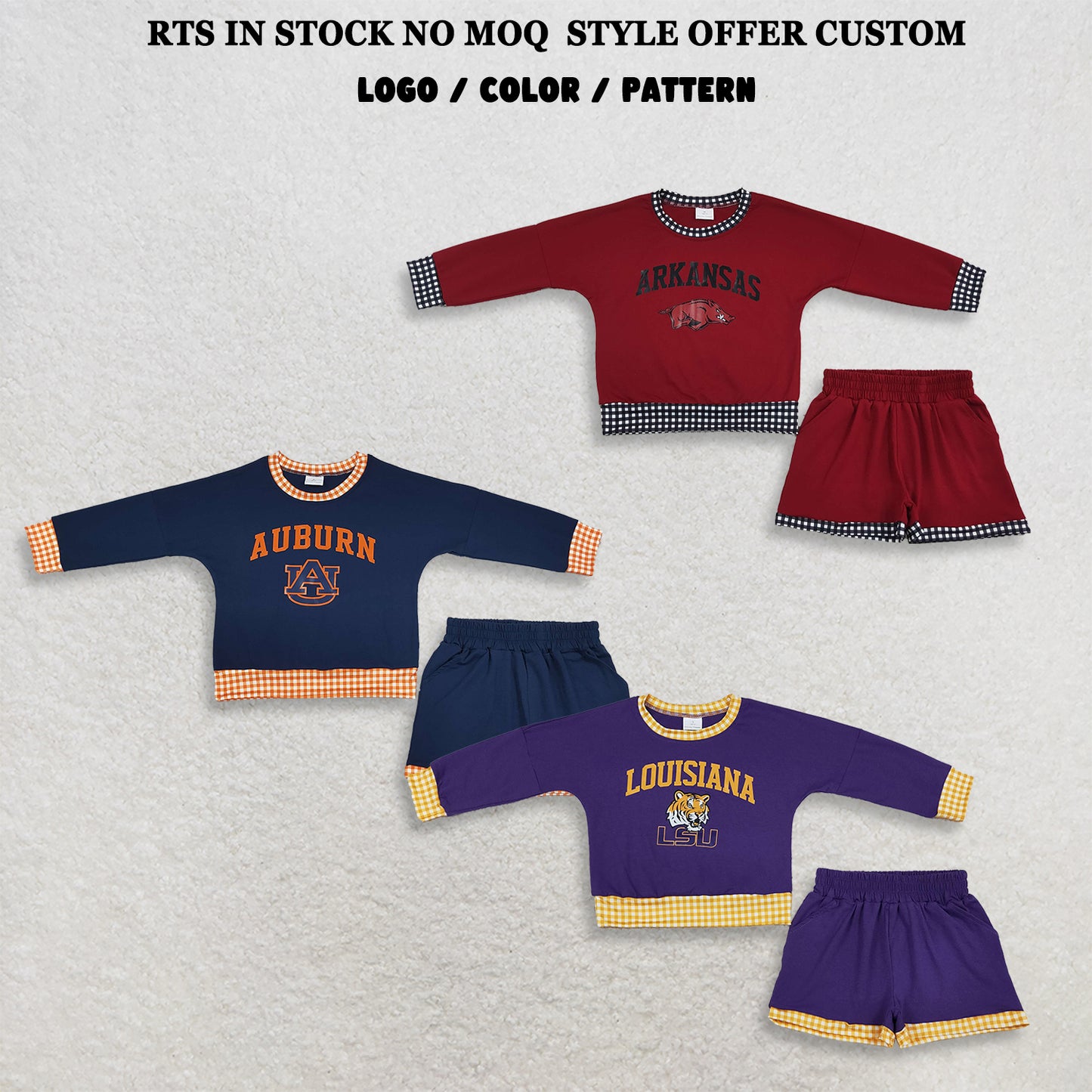 RTS NO MOQ Sibling milk silk Baby Girls Long Sleeve Top Pockets Short Team Clothes Set