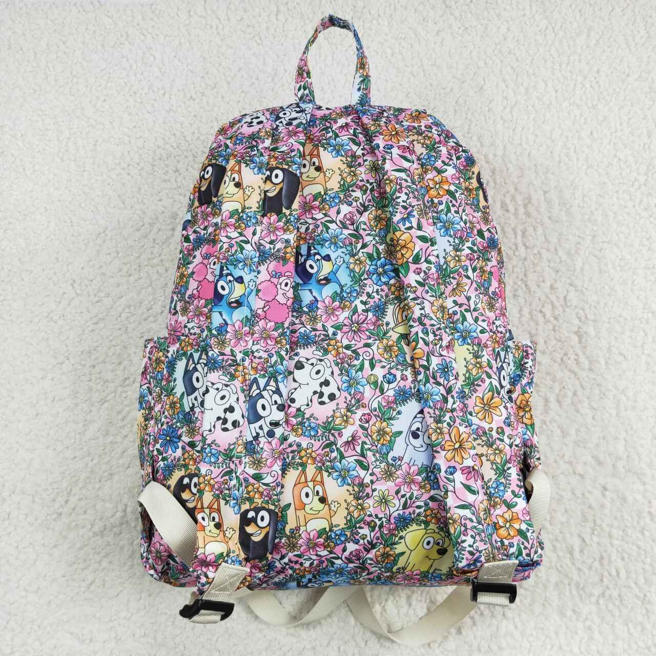 BA0188 bluey flower pink and white plaid backpack