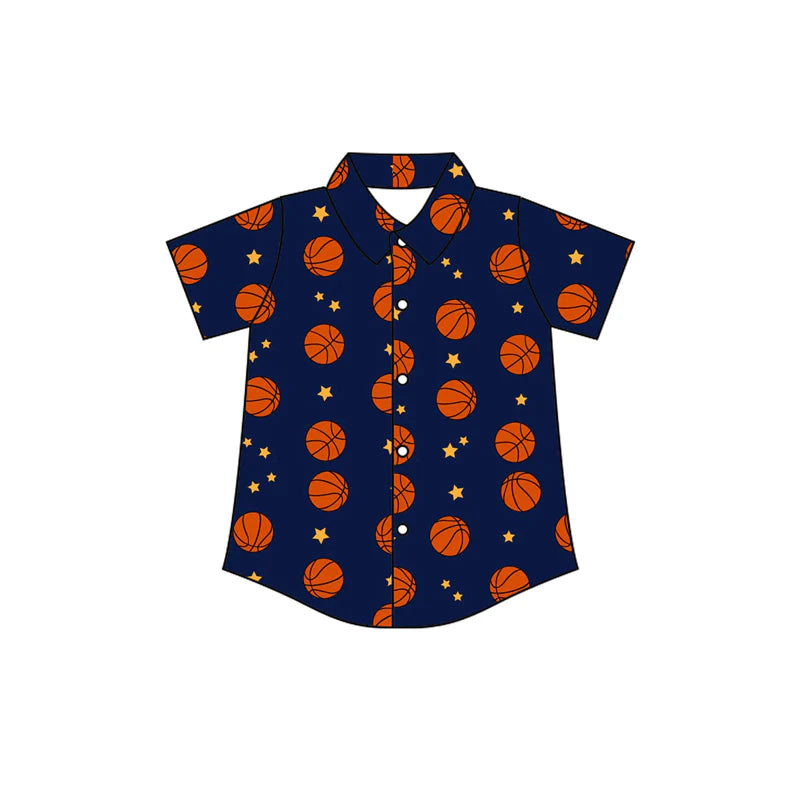 X1.14  Preorder (moq 5)Baby Boys Basketballs Stars Button Team Shirts Top